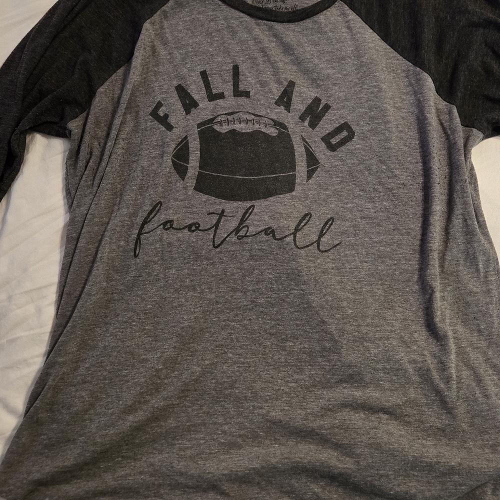 Gray Fall and Football Raglan Tee
